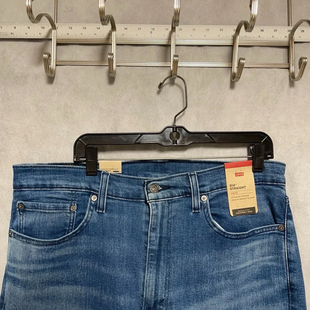 NWT Levi's 514 Jeans Men 36X30 Blue Denim Pants Straight Pocket Whiskered Cowboy